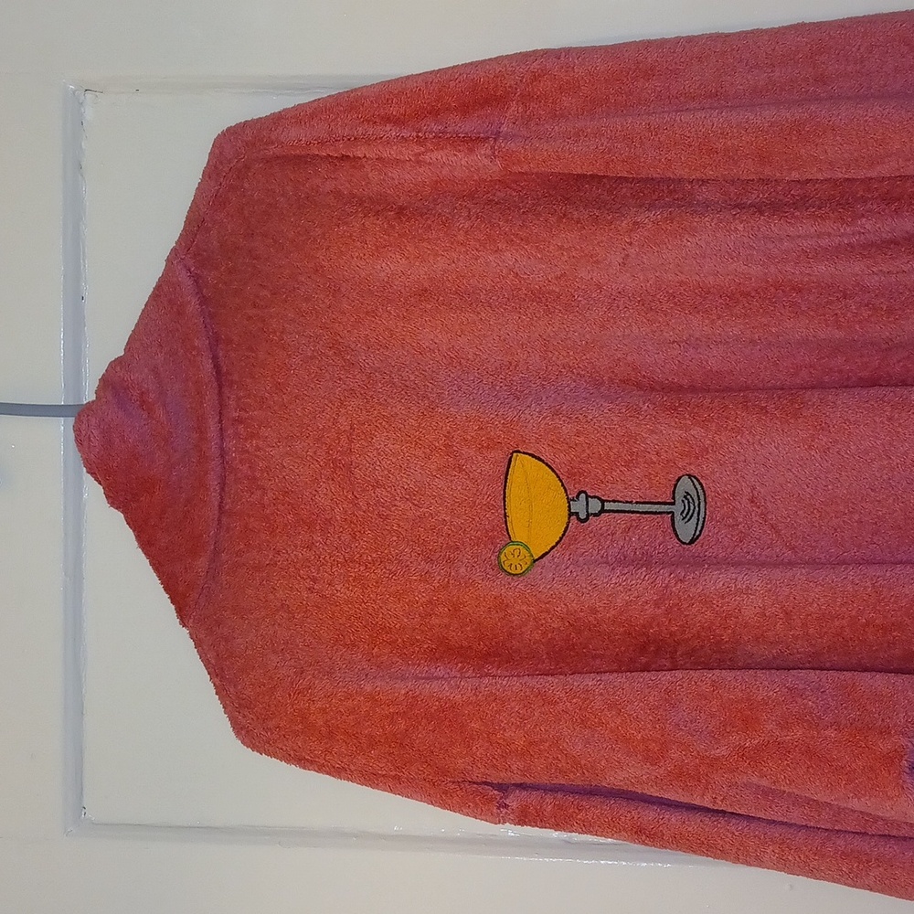 Women's Coral Plush Robe with Embroidered Glass Motif